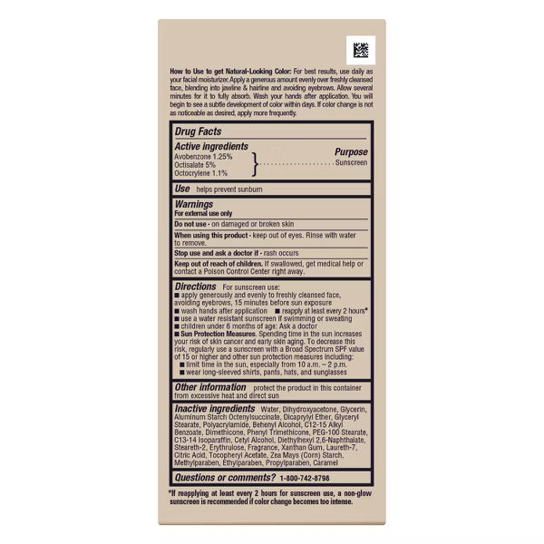 Jergens Natural Glow -Autobronceador facial  con protector solar diario - FPS 20